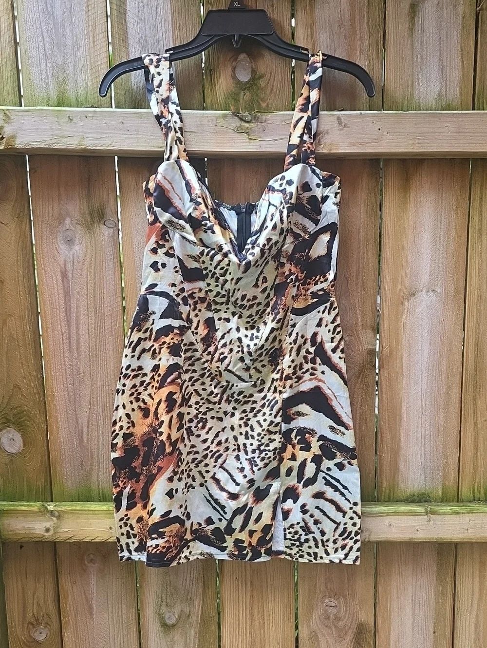 Boohoo Leopard Print Mini Dress in Black, Brown & Cream
